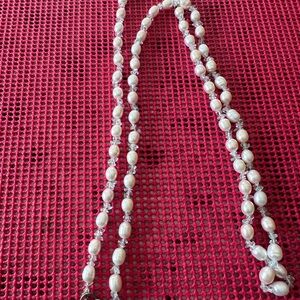 Pearl Beaded Long Necklace - White Pearls